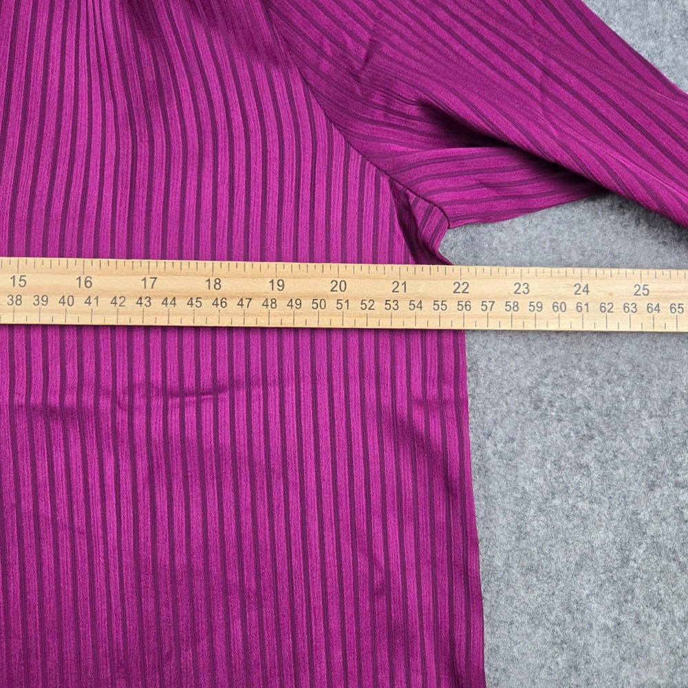 J.Crew Henley Blouse Womens Medium Magenta Stripe Satin Long Sleeve Chic NWT - Picture 7 of 9